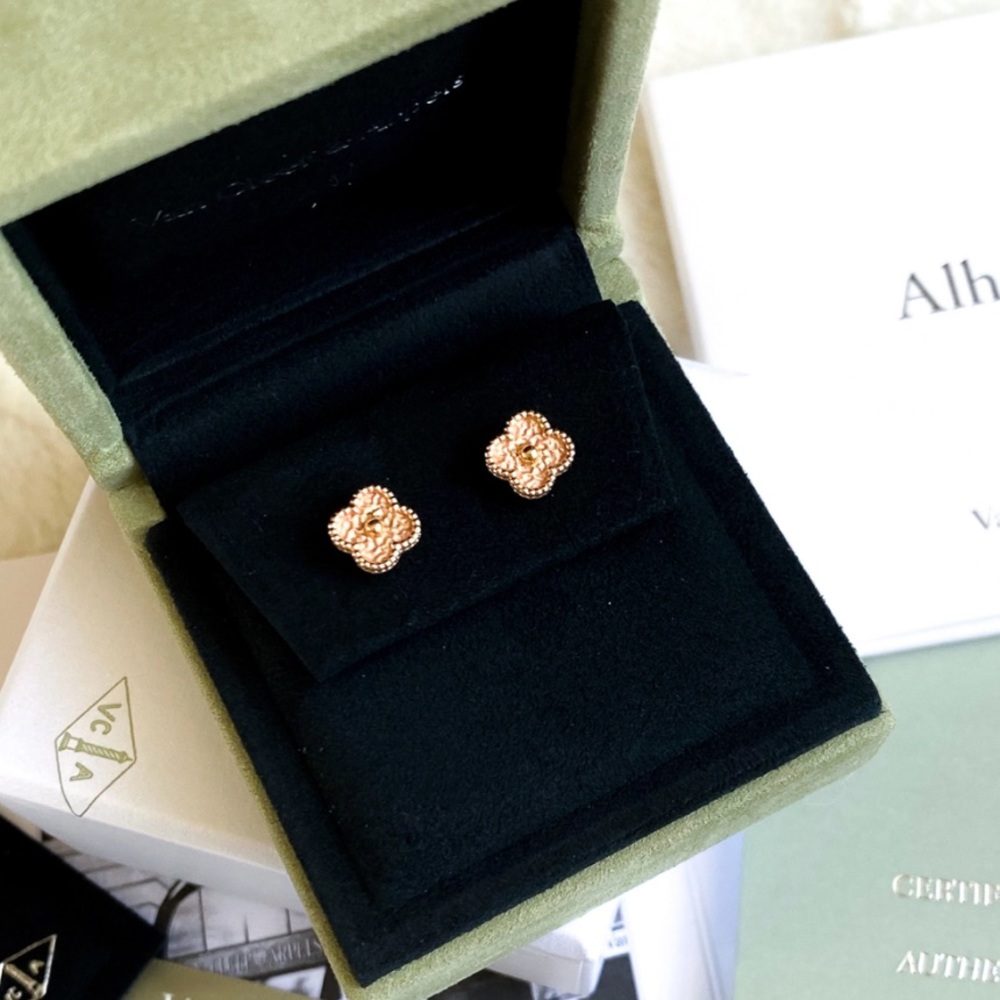 Van Cleef & Arpels Sweet Alhambra Stud Earrings 18K Rose Gold
